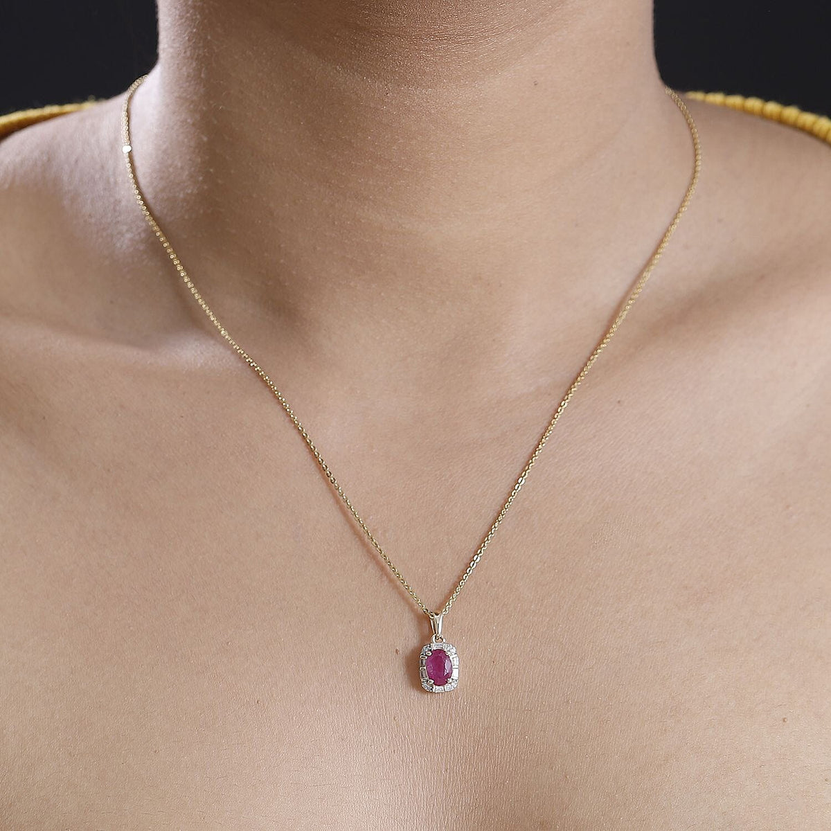 AA Taveta Ruby, White Diamond Pendant in 9K Yellow Gold 7863924 2