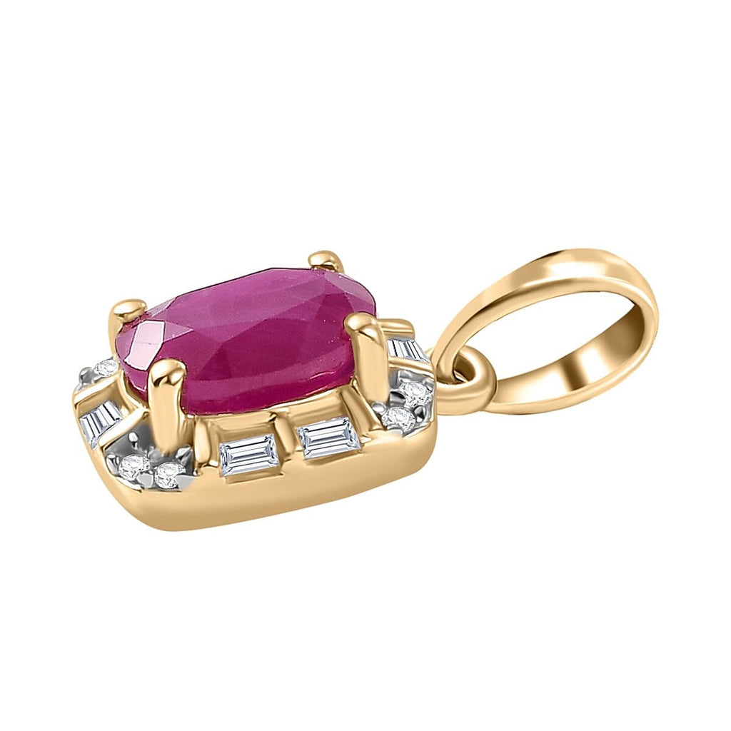 9K Yellow Gold AA Taveta Ruby, White Diamond Pendant 1.19 Ct.