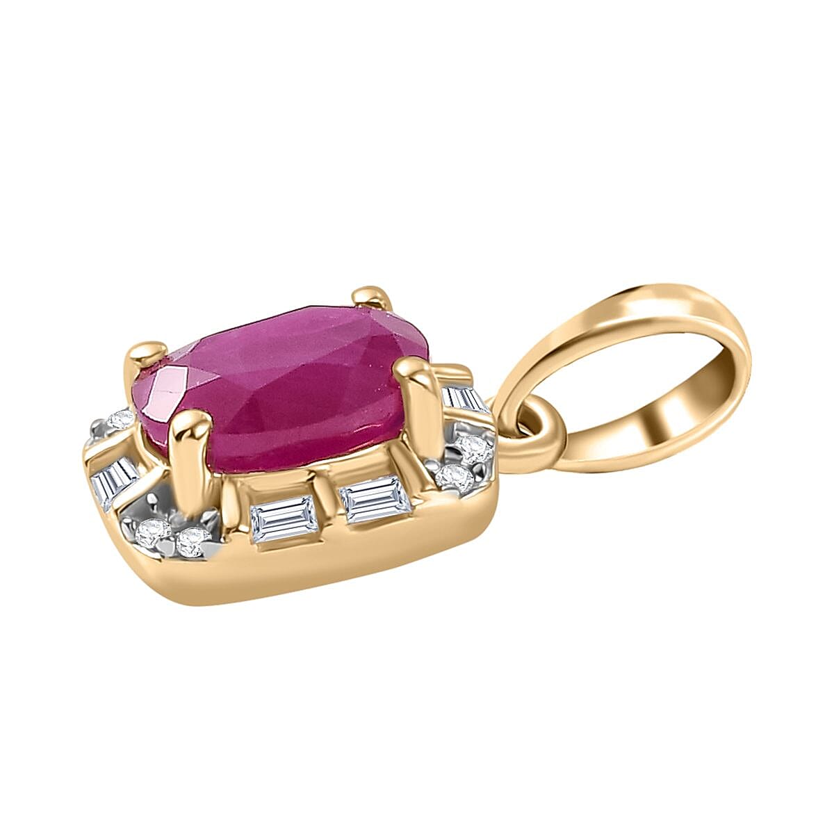 AA Taveta Ruby, White Diamond Pendant in 9K Yellow Gold 7863924 3