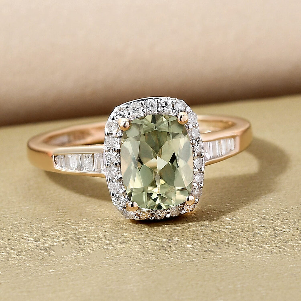 9K Yellow Gold Natural Turkizite and Diamond Halo Ring 1.76 Ct.