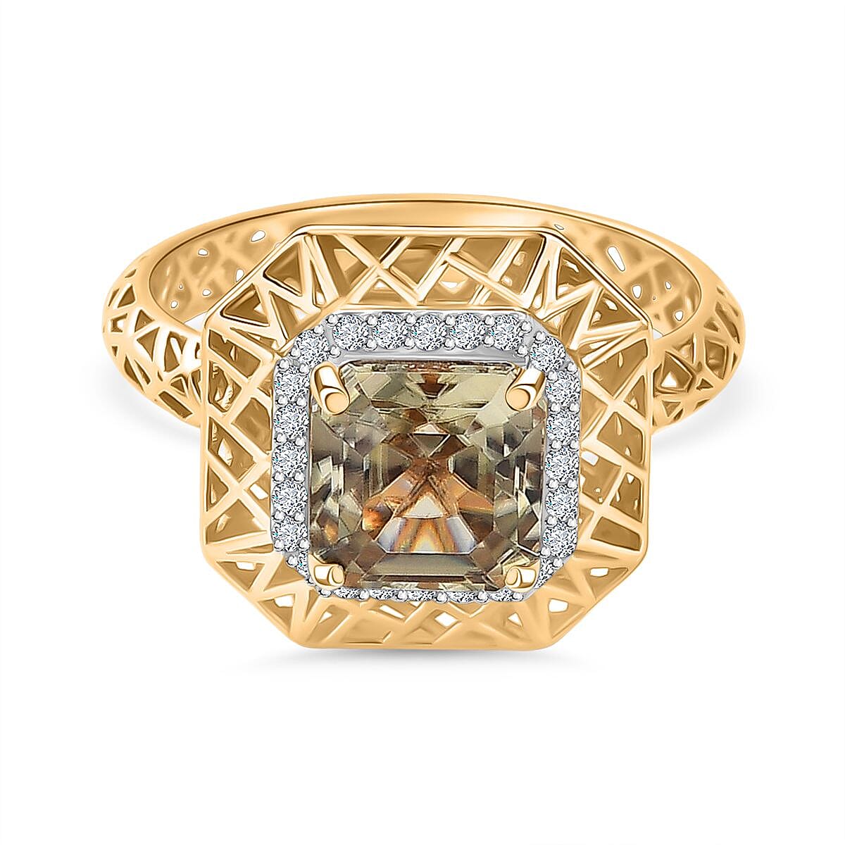 2.18 Ct. Turkizite, White Diamond Halo Ring in 9K Yellow Gold (I2-GH) 8270042 0
