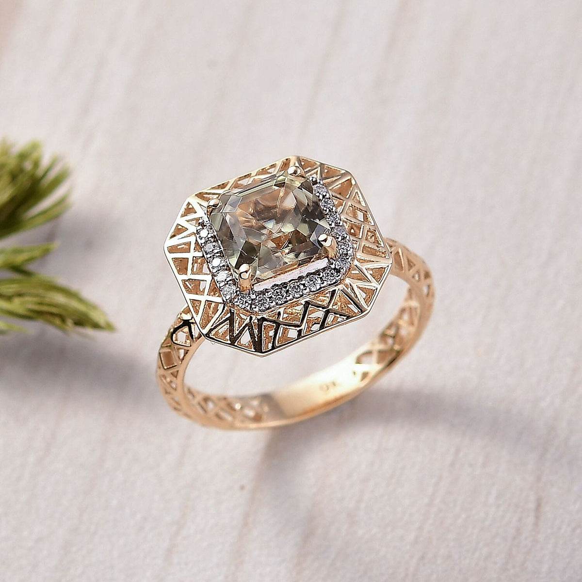 2.18 Ct. Turkizite, White Diamond Halo Ring in 9K Yellow Gold (I2-GH) 8270042 2