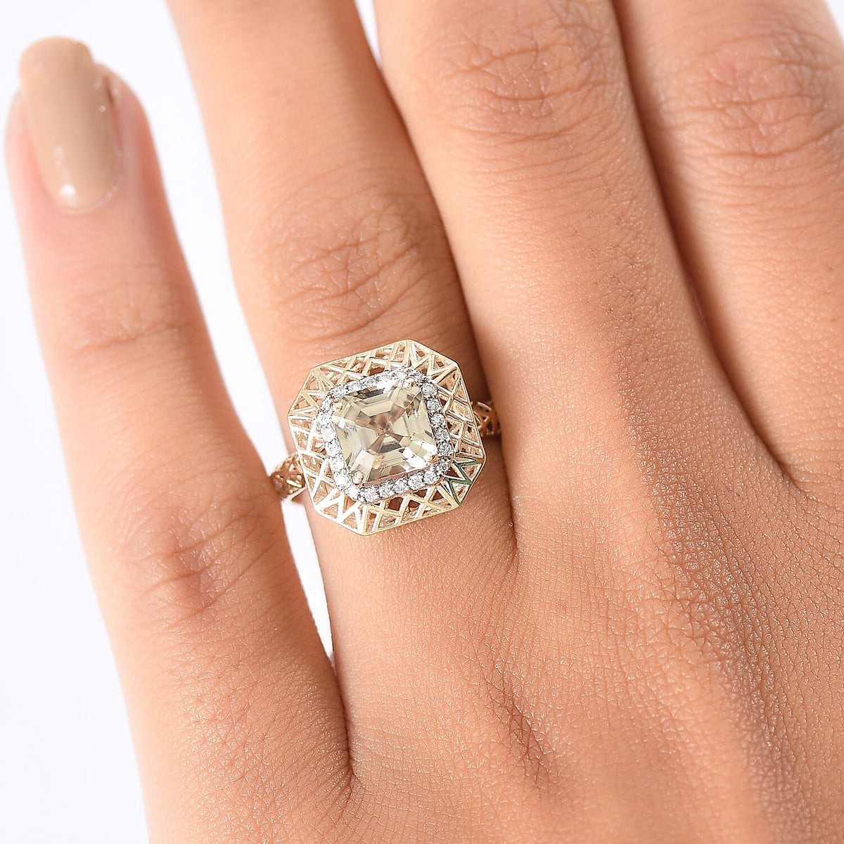 2.18 Ct. Turkizite, White Diamond Halo Ring in 9K Yellow Gold (I2-GH) 8270042 3