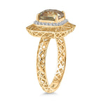 9K Yellow Gold AA Turkizite & White Diamond (I2-GH) Ring 2.18 Ct.