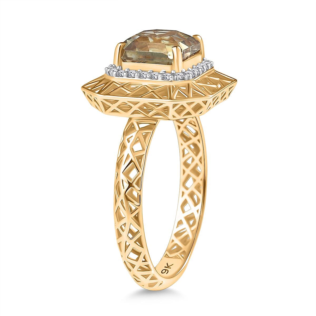 2.18 Ct. Turkizite, White Diamond Halo Ring in 9K Yellow Gold (I2-GH) 8270042 4