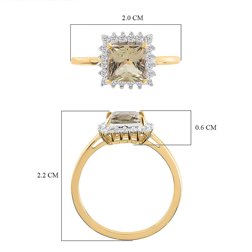 9K Yellow Gold Natural Turkizite and Diamond Halo Ring 1.41 Ct.