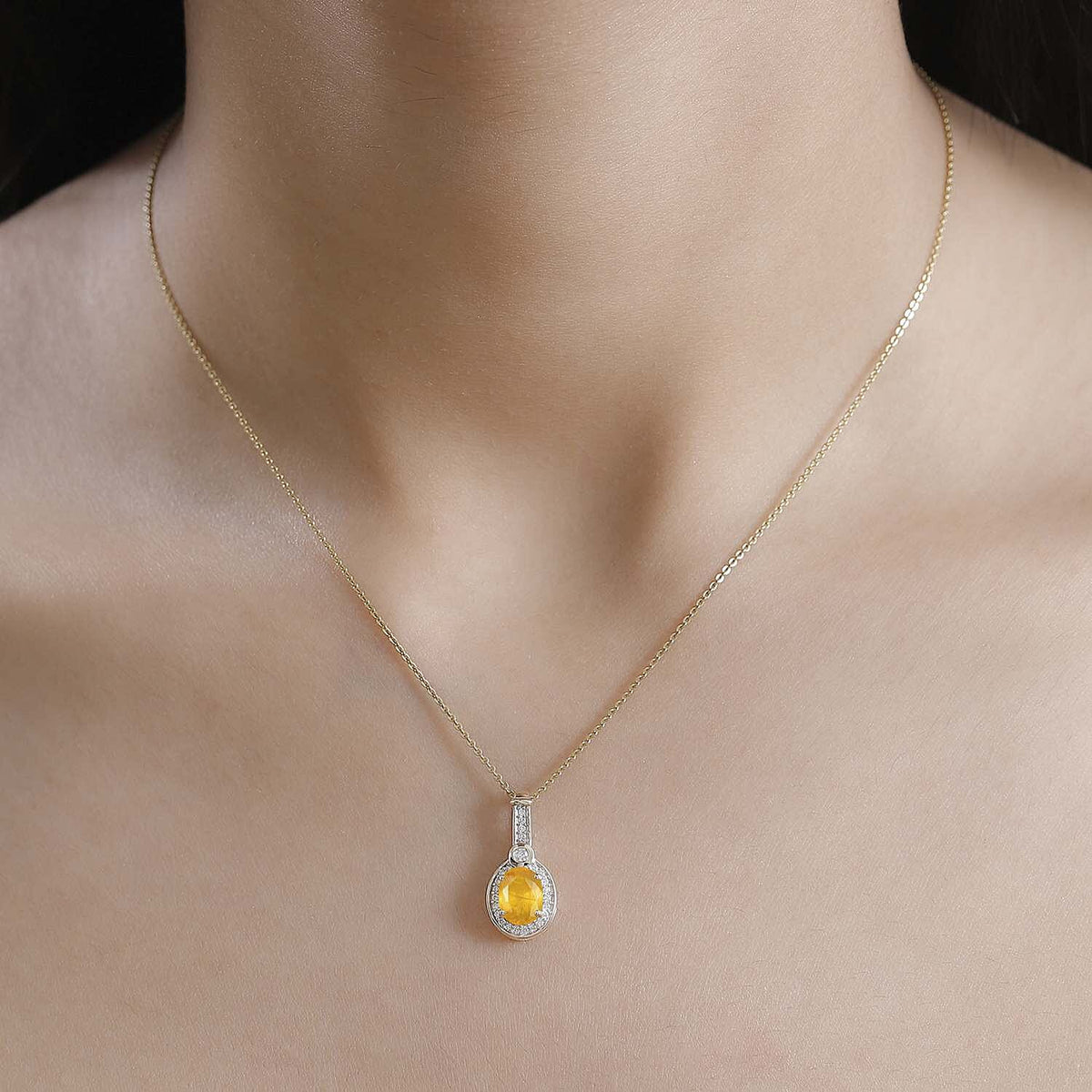 9K Yellow Gold AA Yellow Sapphire and Moissanite Halo Pendant 1.93 Ct 7863970 3