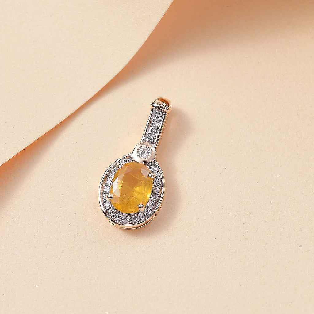 9K Yellow Gold AA Yellow Sapphire,  Moissanite Pendant 1.90 Ct