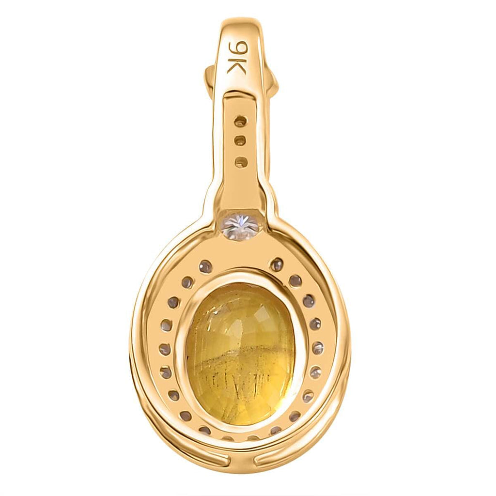 9K Yellow Gold AA Yellow Sapphire,  Moissanite Pendant 1.90 Ct