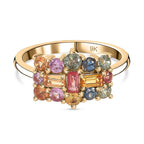 9K Yellow Gold  AA   Yellow Sapphire ,  Red Sapphire ,  Multi Sapphire  Cluster Ring 1.27 ct,  Gold Wt. 2.2 Gms  1.363  Ct.