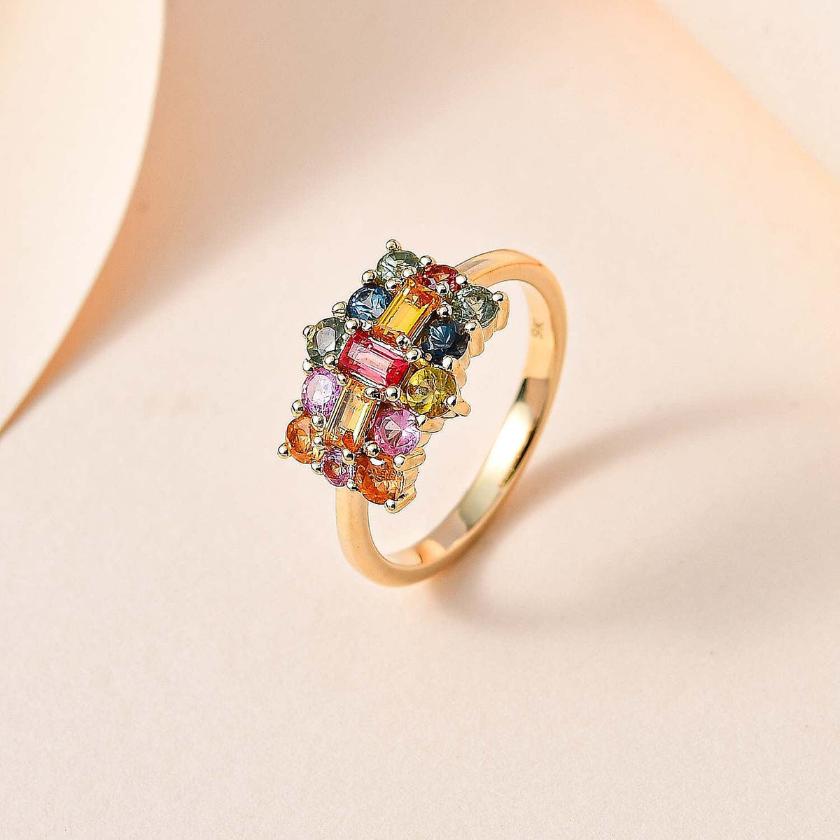 9K Yellow Gold AA Yellow Sapphire , Red Sapphire , Multi Sapphire Cluster Ring in Gold Wt. 2.2 grams, 1.363 Ct 7615859 1