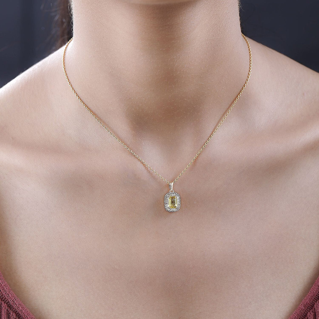 9K Yellow Gold AAA Chantaburi Yellow Sapphire &amp; Diamond Pendant 1.33 Ct. 7607294 1