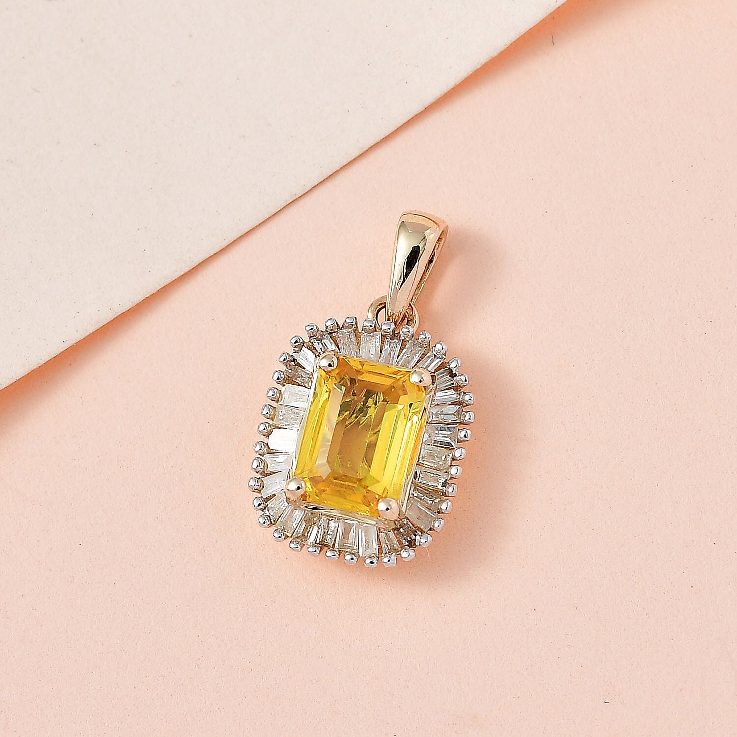 9K Yellow Gold AAA Chantaburi Yellow Sapphire &amp; Diamond Pendant 1.33 Ct. 7607294 2