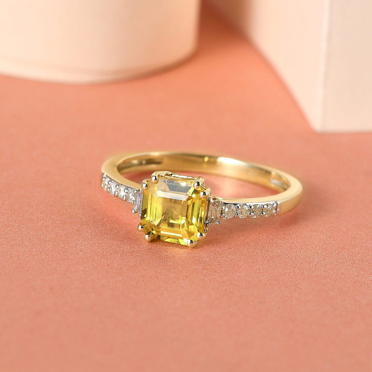 9K Yellow Gold AA Yellow Sapphire and Diamond Classic Solitaire Ring 1.44 Ct 7160009 2