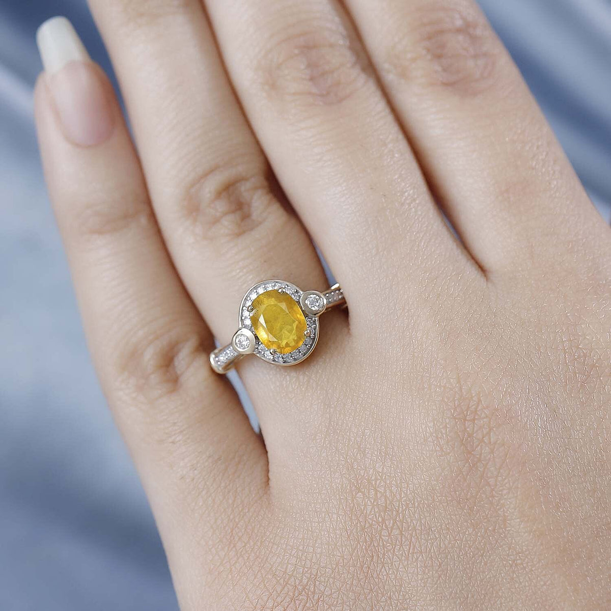 9K Yellow Gold AA Yellow Sapphire and Moissanite Halo Ring 7863938 3