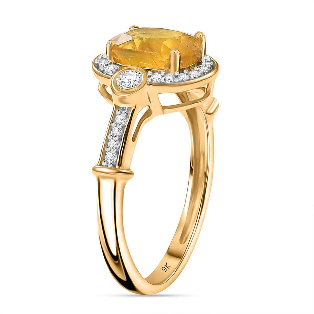 9K Yellow Gold AA Yellow Sapphire, Moissanite Halo Ring 1.91 Ct