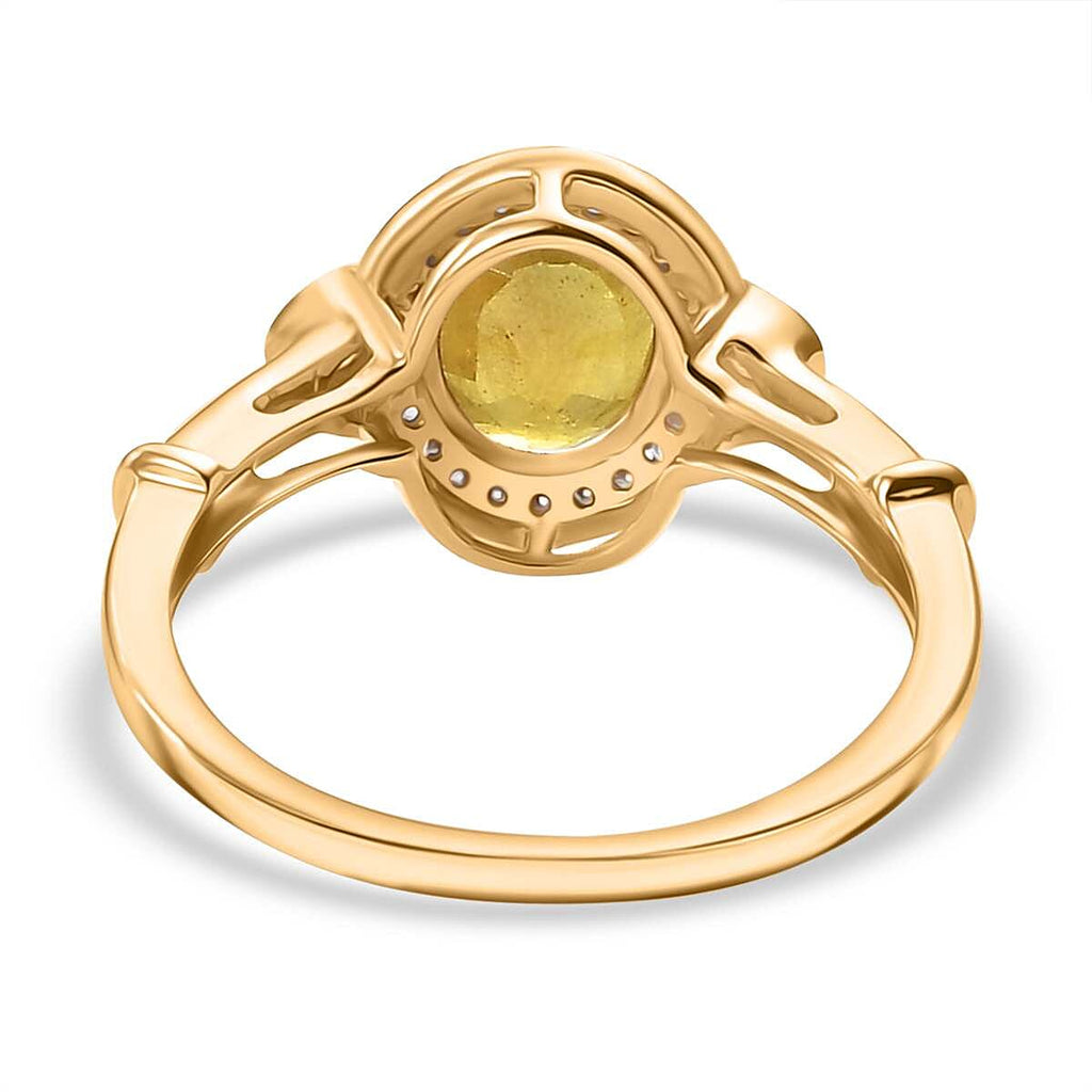 9K Yellow Gold AA Yellow Sapphire, Moissanite Halo Ring 1.91 Ct