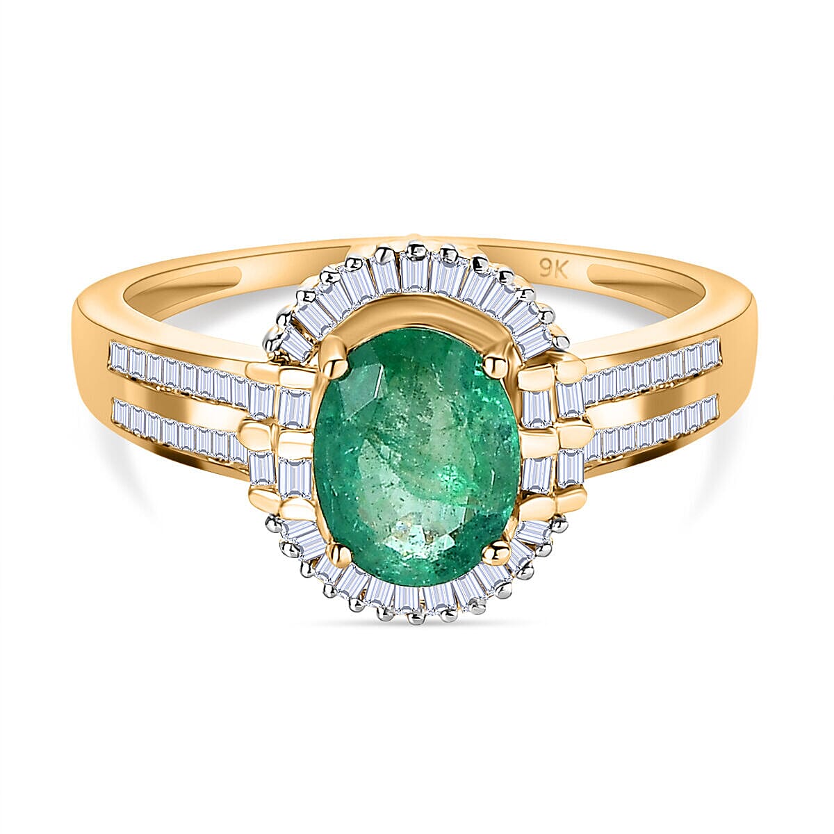 9K Yellow Gold AAA Zambian Emerald and Diamond Ring 1.53 Ct. 7516800 0