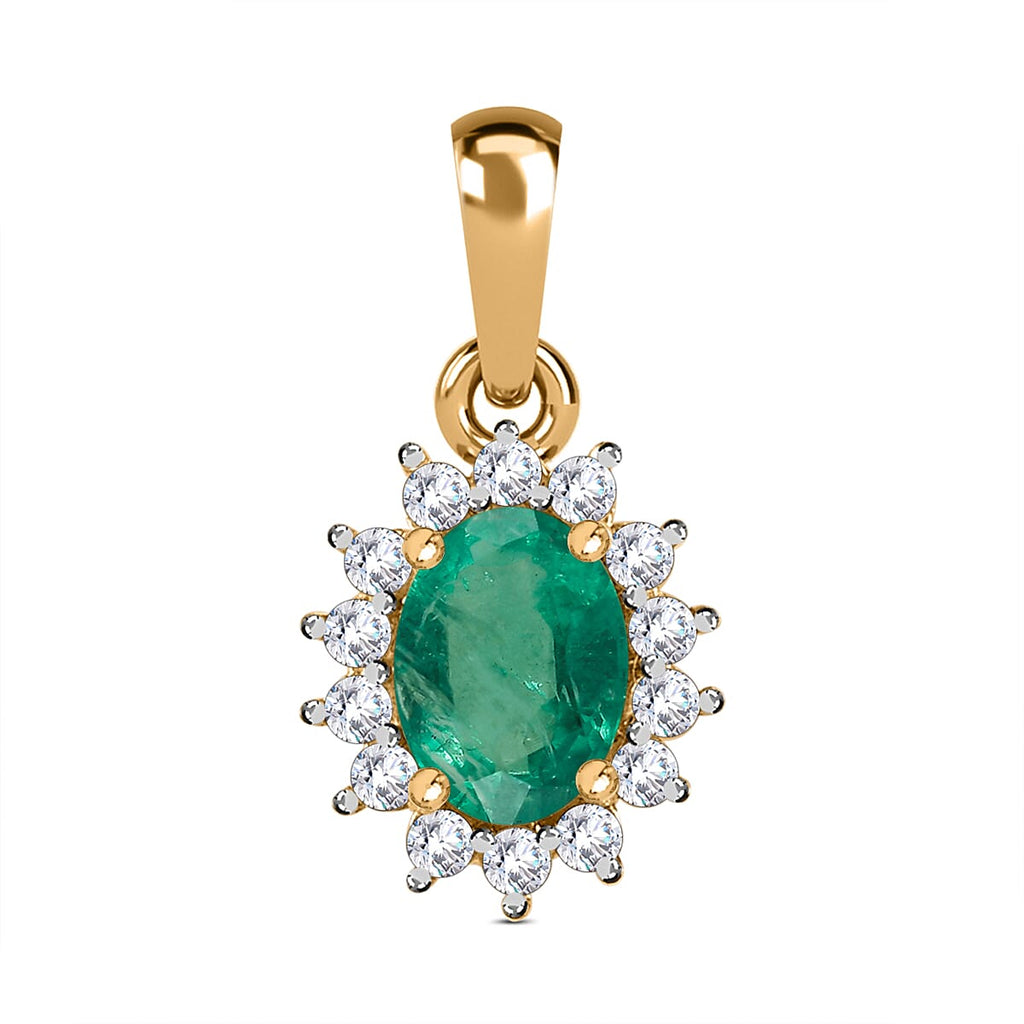 9K Yellow Gold Zambian Emerald and Diamond (I3) Pendant 0.92 Ct.