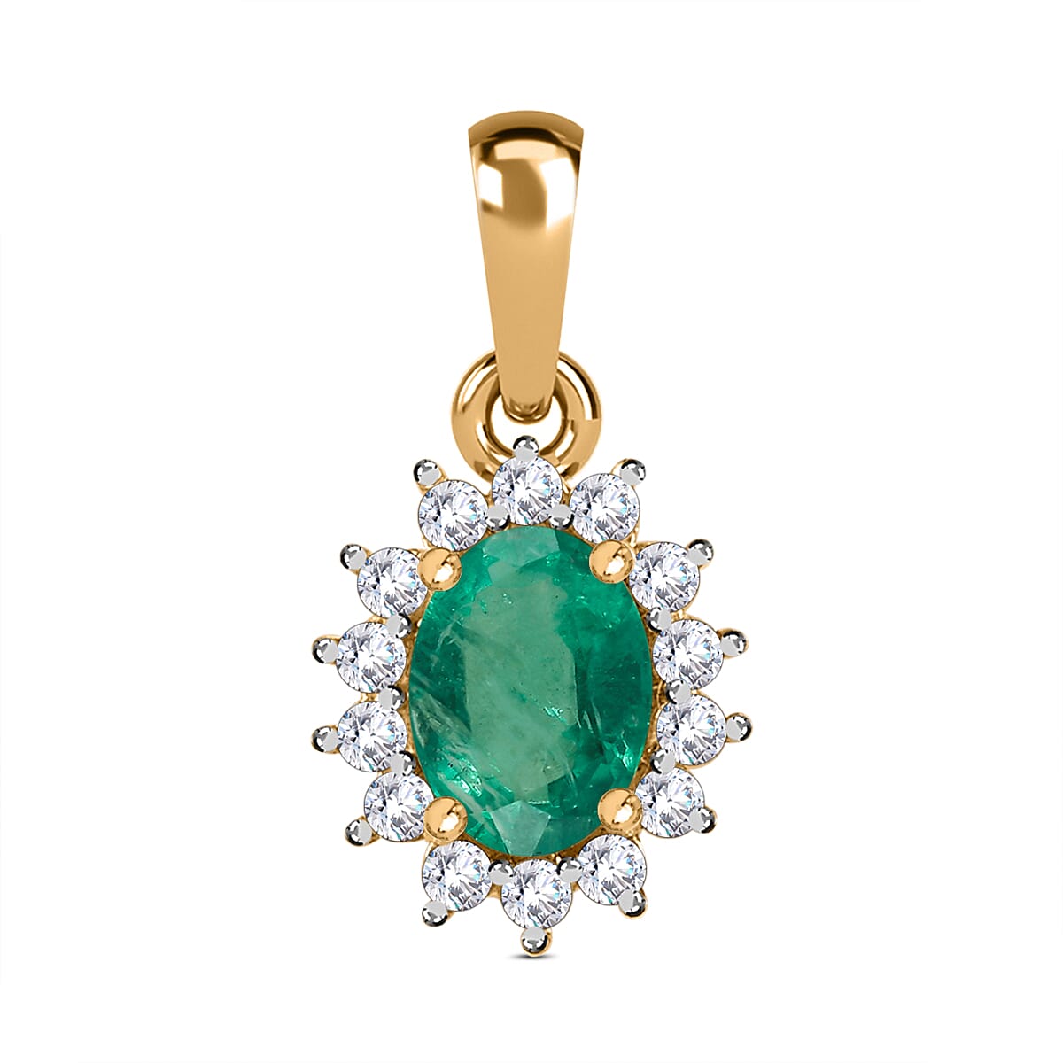9K Yellow Gold AA Zambian Emerald and Diamond Halo Pendant 0.92 Ct 7253350 0