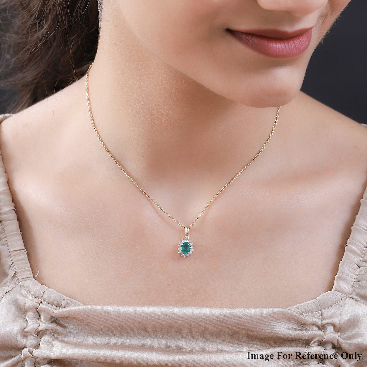 9K Yellow Gold AA Zambian Emerald and Diamond Halo Pendant 0.92 Ct 7253350 2