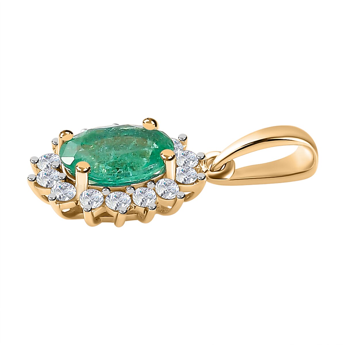 9K Yellow Gold AA Zambian Emerald and Diamond Halo Pendant 0.92 Ct 7253350 4