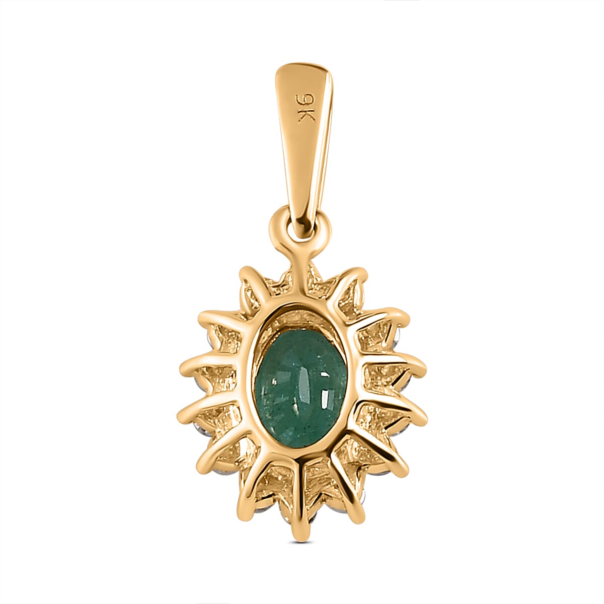 9K Yellow Gold AA Zambian Emerald and Diamond Halo Pendant 0.92 Ct 7253350 5