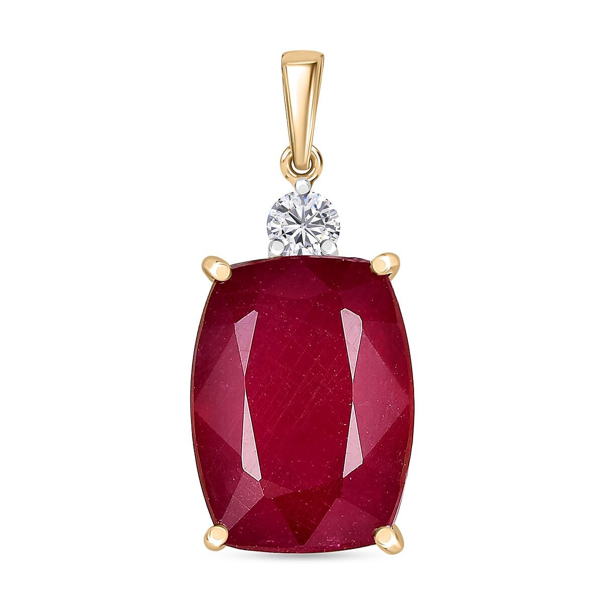16.7 Ct. AAA Natural Ruby, Lab Grown Diamond Solitaire Pendant in 9K Yellow Gold (SI-GH) 8287848 0