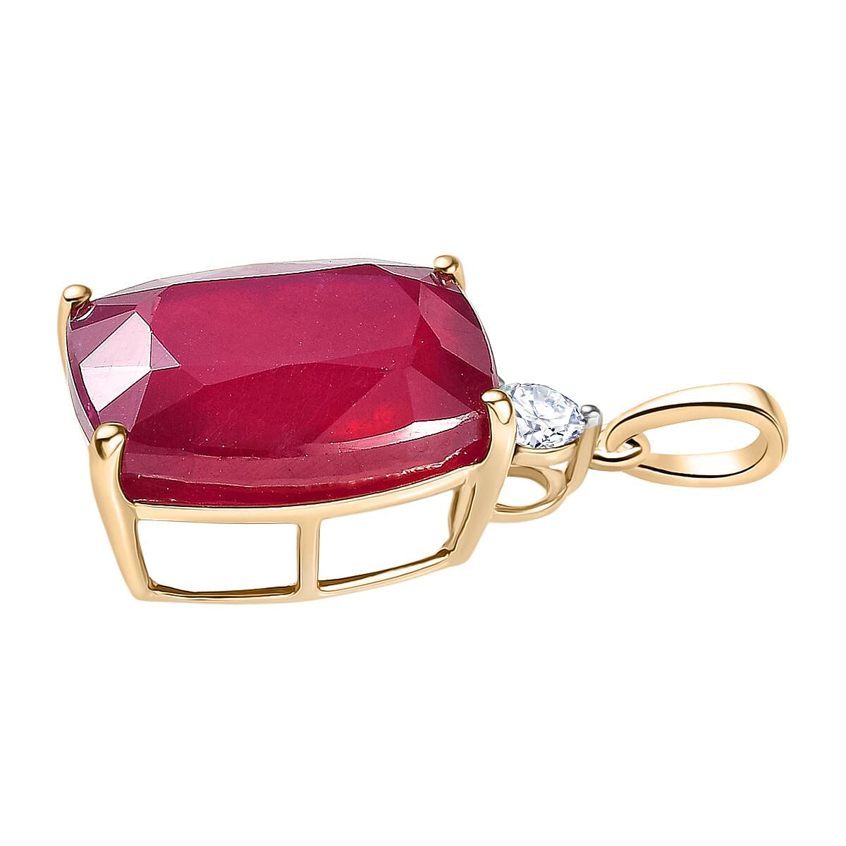 16.7 Ct. AAA Natural Ruby, Lab Grown Diamond Solitaire Pendant in 9K Yellow Gold (SI-GH) 8287848 3