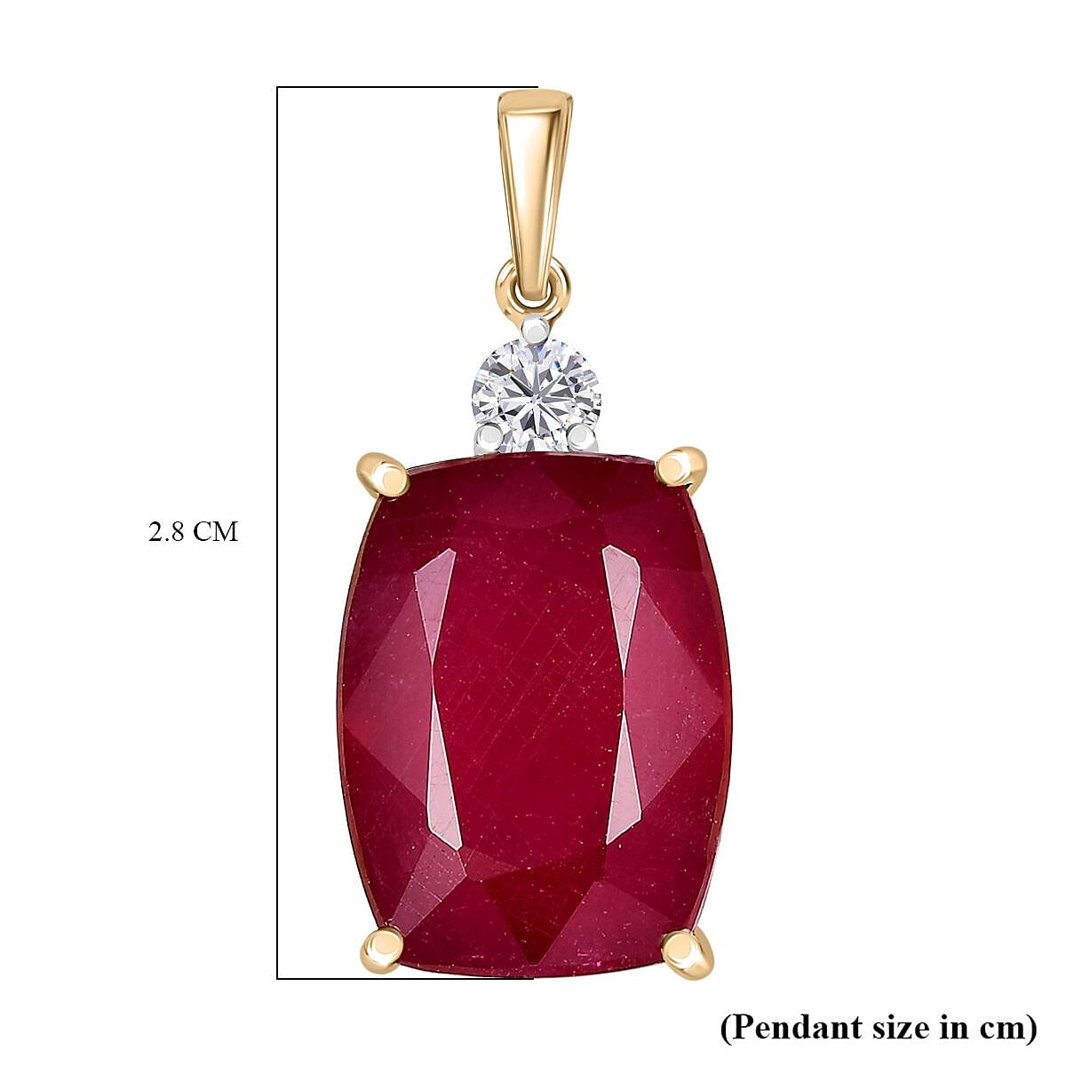 16.7 Ct. AAA Natural Ruby, Lab Grown Diamond Solitaire Pendant in 9K Yellow Gold (SI-GH) 8287848 5