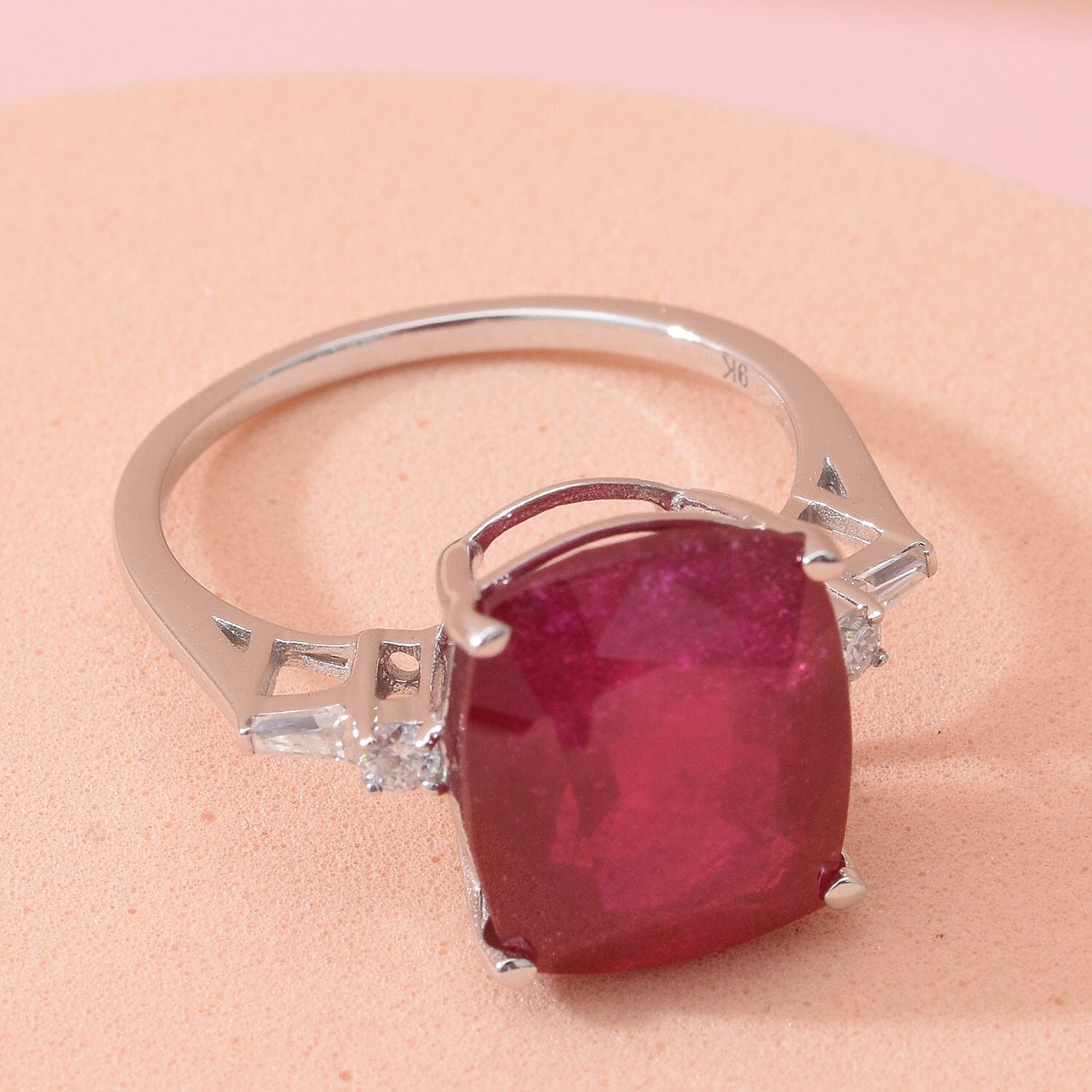 9K White Gold AAA African Ruby and Moissanite Ring 8.45 Ct 7169236 2