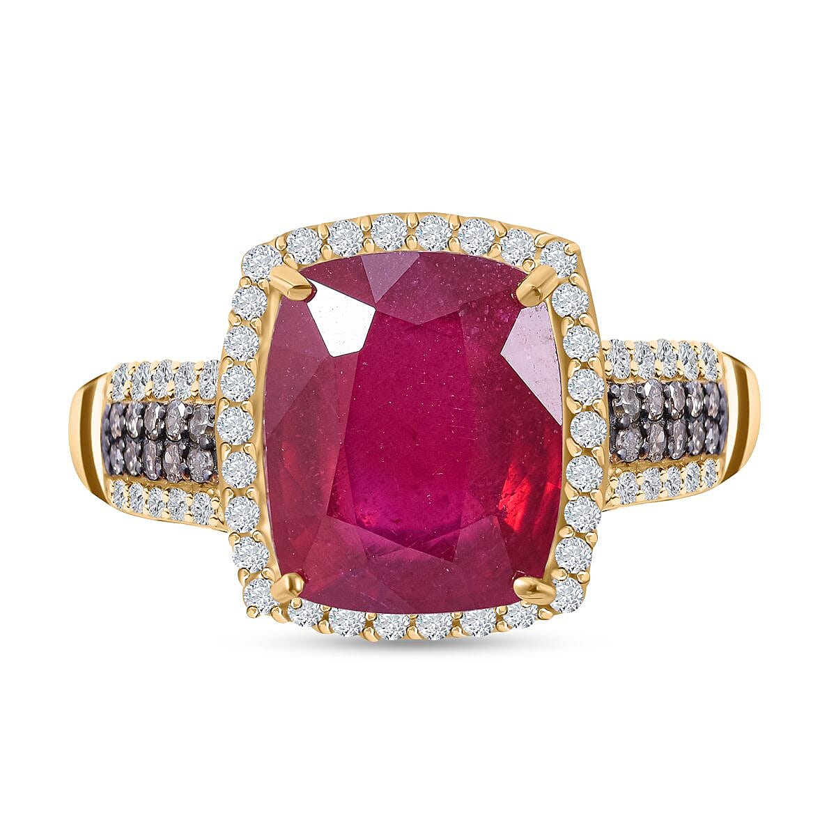 9K Yellow Gold AAA  African Ruby, Natural Zircon and Champagne Diamond Ring 6.71 Ct 7373705 0