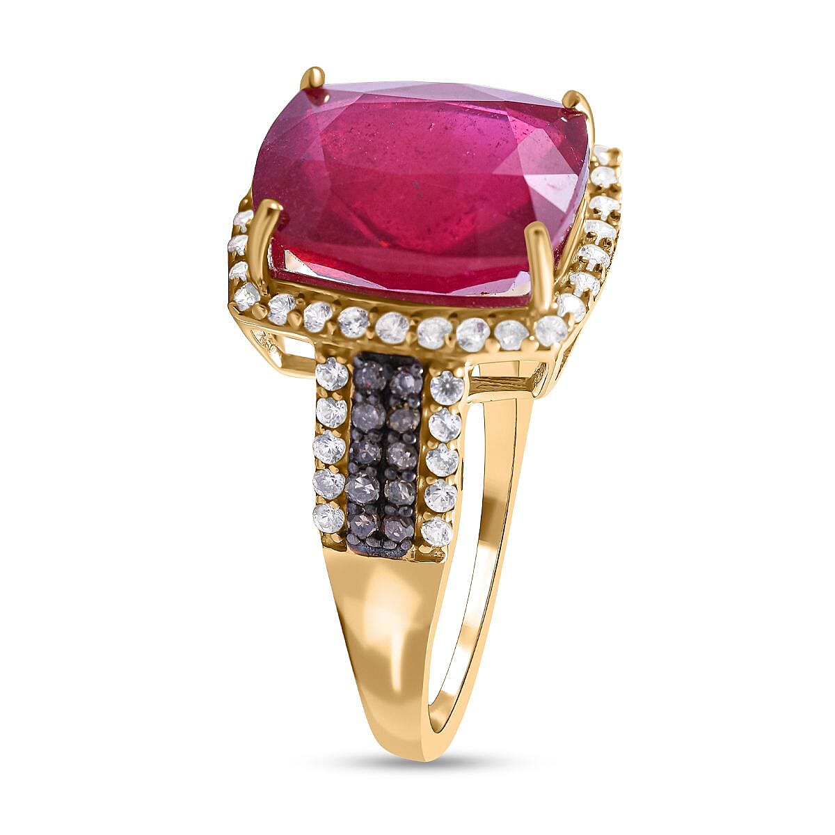 9K Yellow Gold AAA  African Ruby, Natural Zircon and Champagne Diamond Ring 6.71 Ct 7373705 7