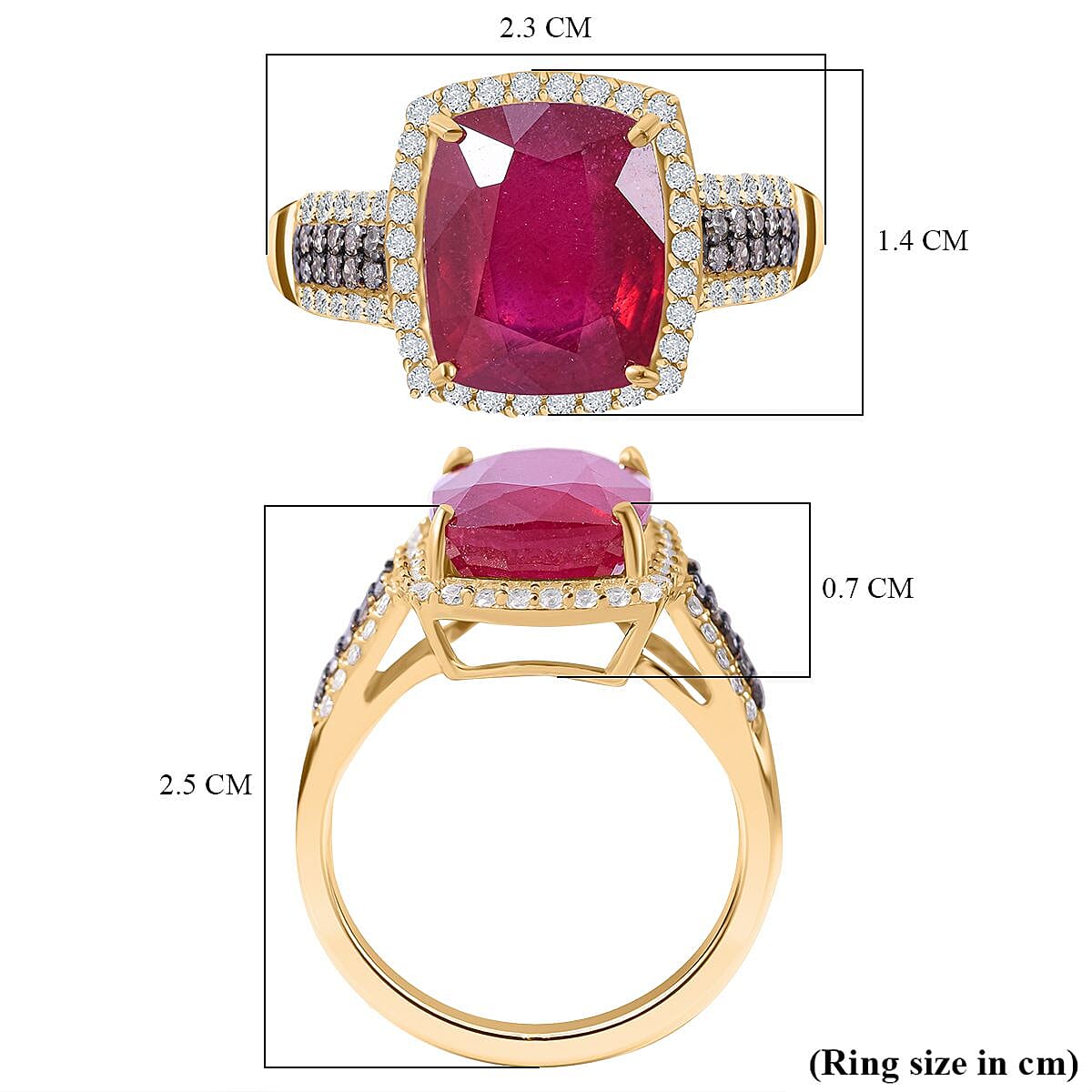 9K Yellow Gold AAA  African Ruby, Natural Zircon and Champagne Diamond Ring 6.71 Ct 7373705 11