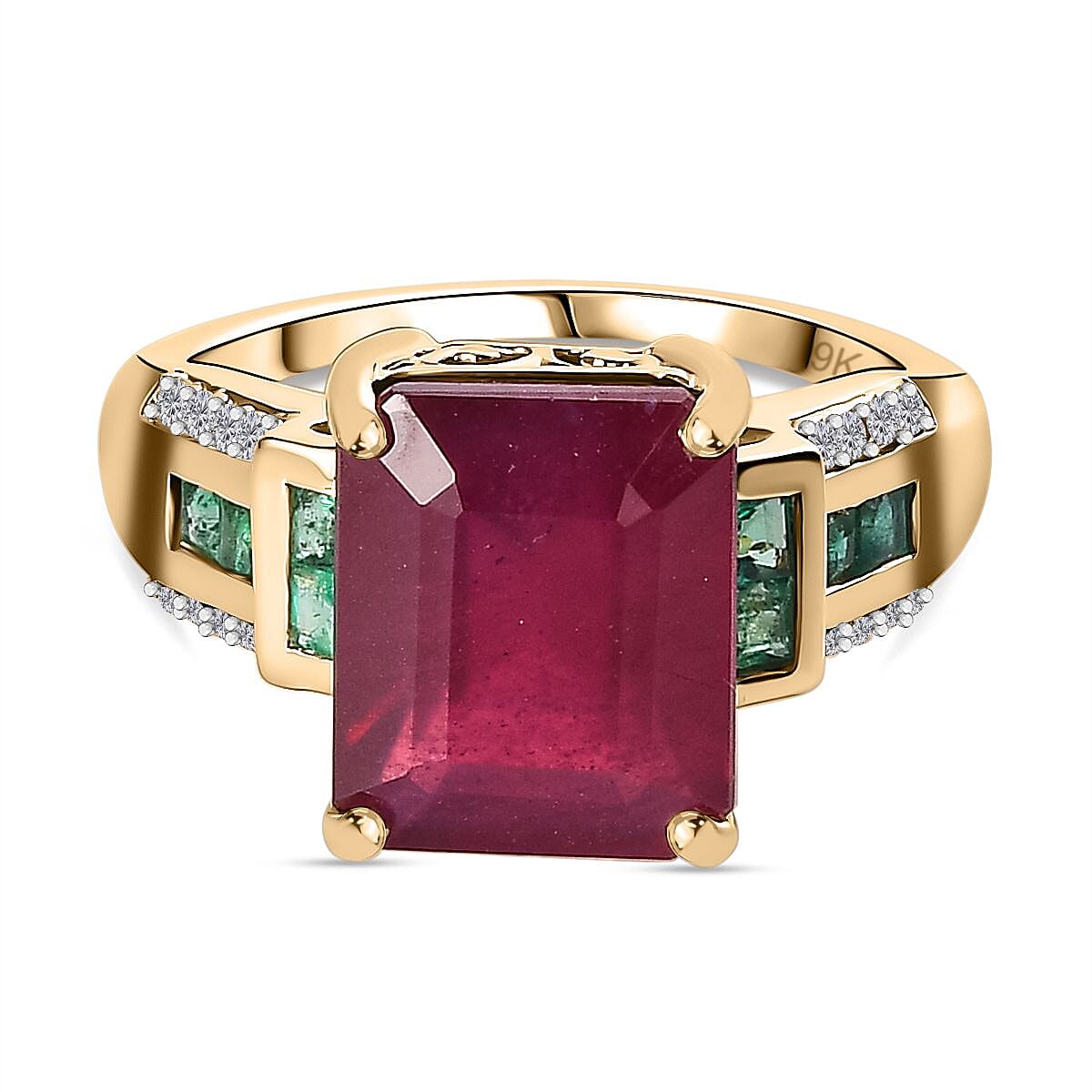 AAA African Ruby, Premium Emerald and Natural Zircon Solitaire Ring in 9K Yellow Gold 7727390 0