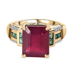 9K Yellow Gold AAA African Ruby, Premium Emerald & Natural Zircon Ring 7.30 Ct