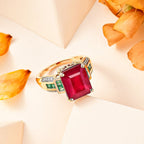 9K Yellow Gold AAA African Ruby, Premium Emerald & Natural Zircon Ring 7.30 Ct