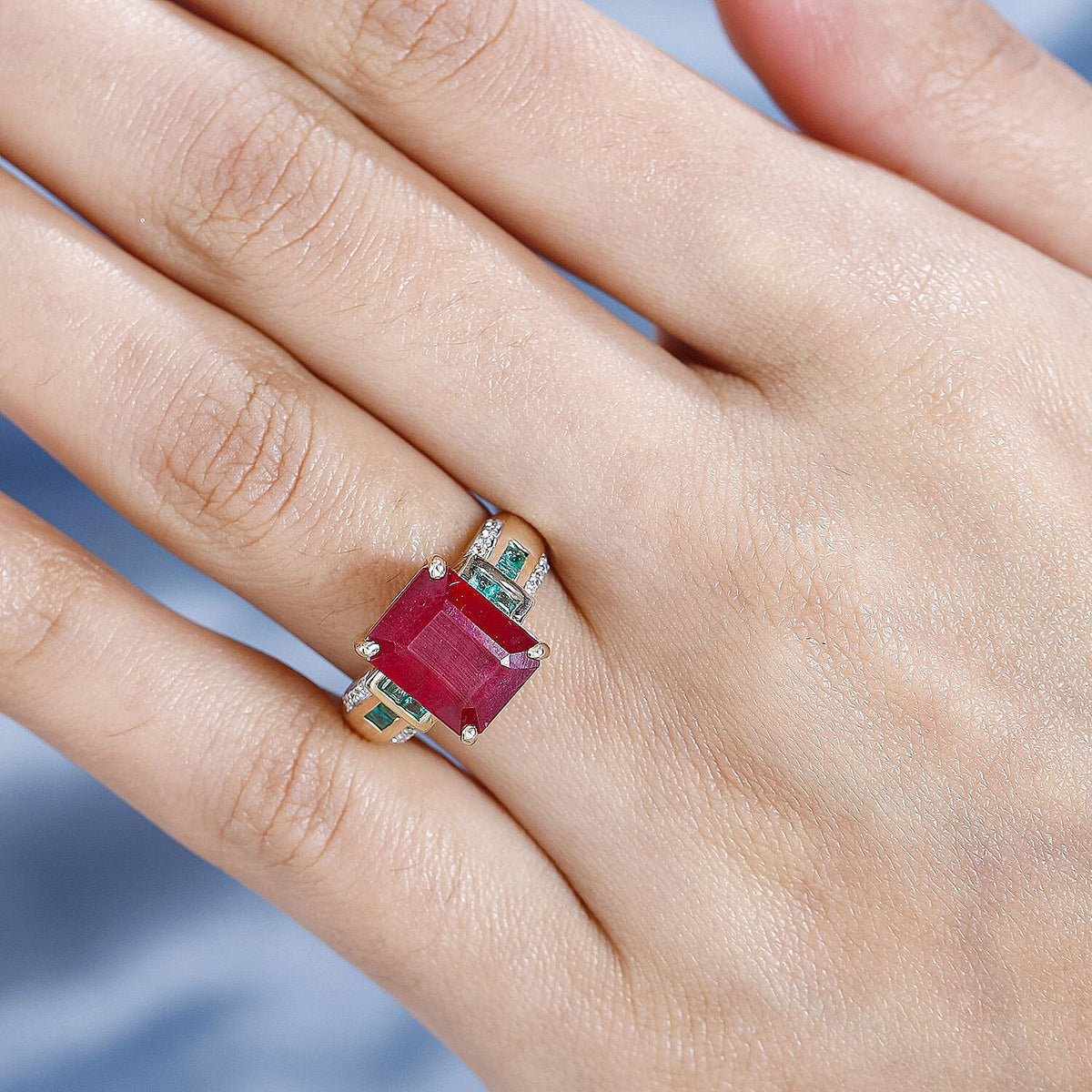 AAA African Ruby, Premium Emerald and Natural Zircon Solitaire Ring in 9K Yellow Gold 7727390 2