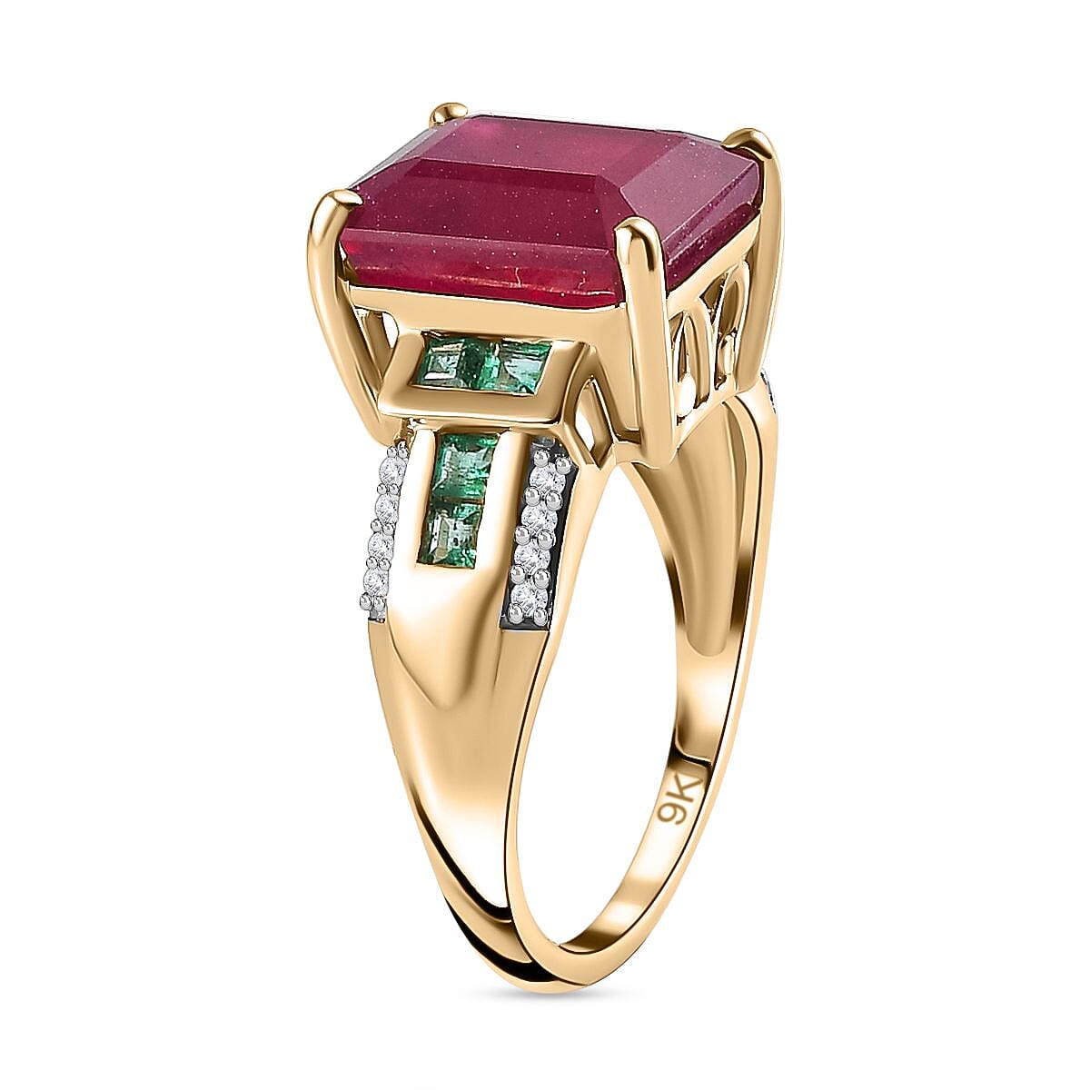 AAA African Ruby, Premium Emerald and Natural Zircon Solitaire Ring in 9K Yellow Gold 7727390 3