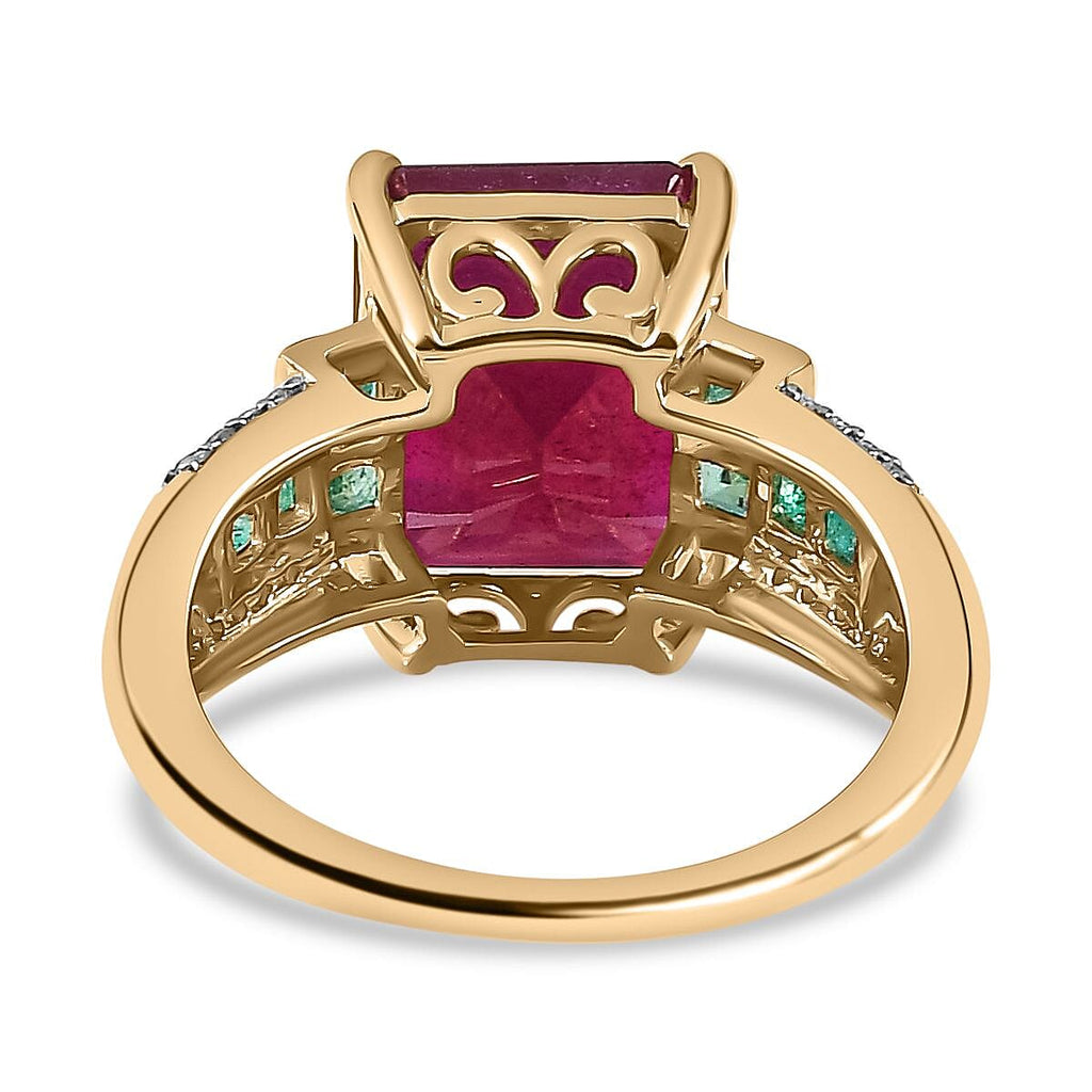 9K Yellow Gold AAA African Ruby, Premium Emerald & Natural Zircon Ring 7.30 Ct
