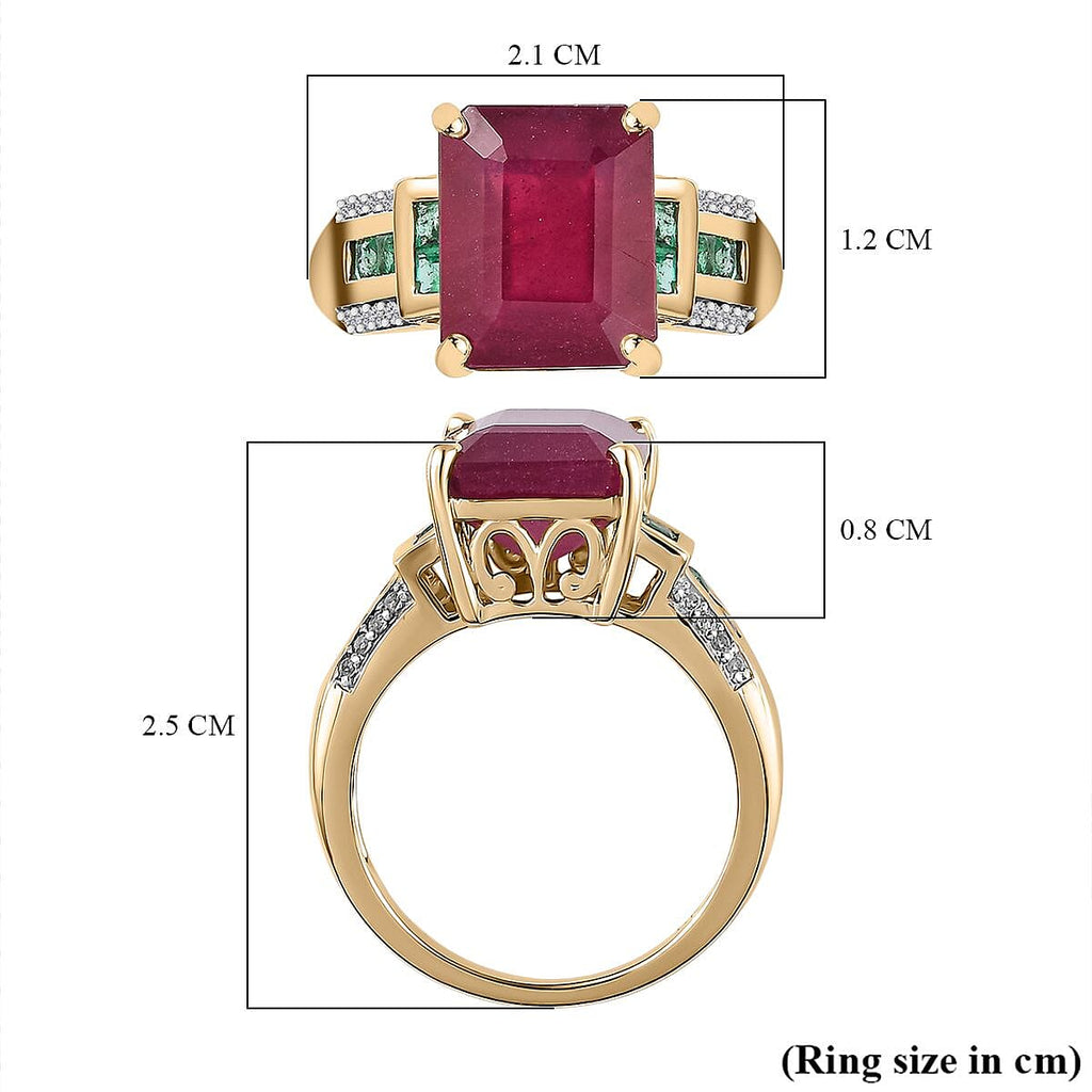 9K Yellow Gold AAA African Ruby, Premium Emerald & Natural Zircon Ring 7.30 Ct
