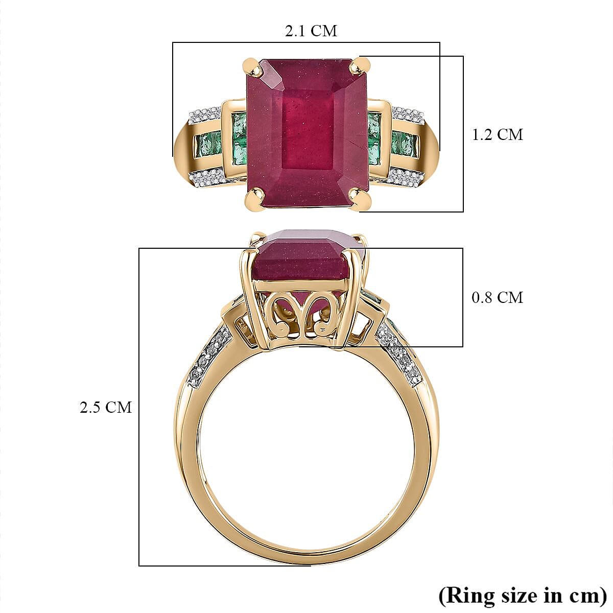 AAA African Ruby, Premium Emerald and Natural Zircon Solitaire Ring in 9K Yellow Gold 7727390 5