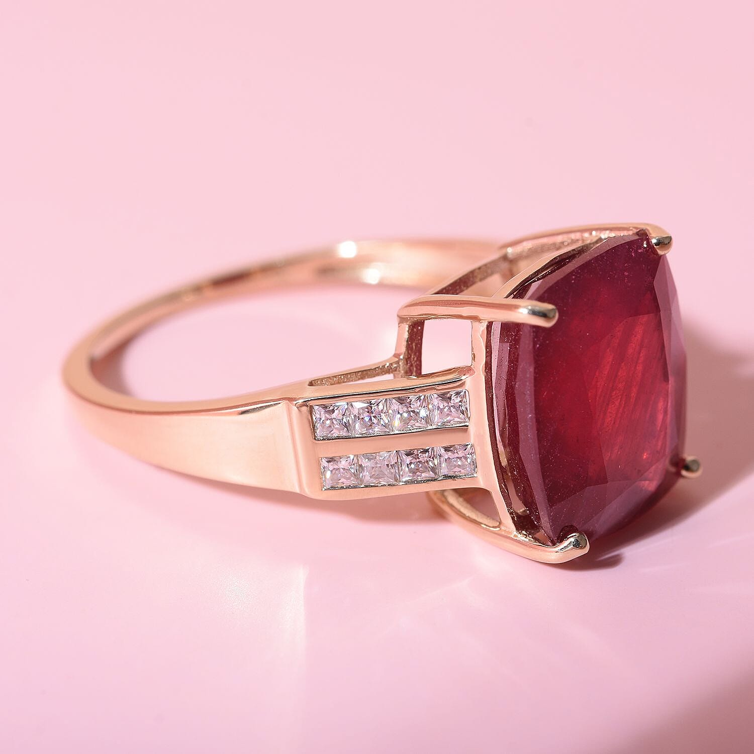 9K Yellow Gold AAA African Ruby and Moissanite Ring 8.430 Ct 7445446 7