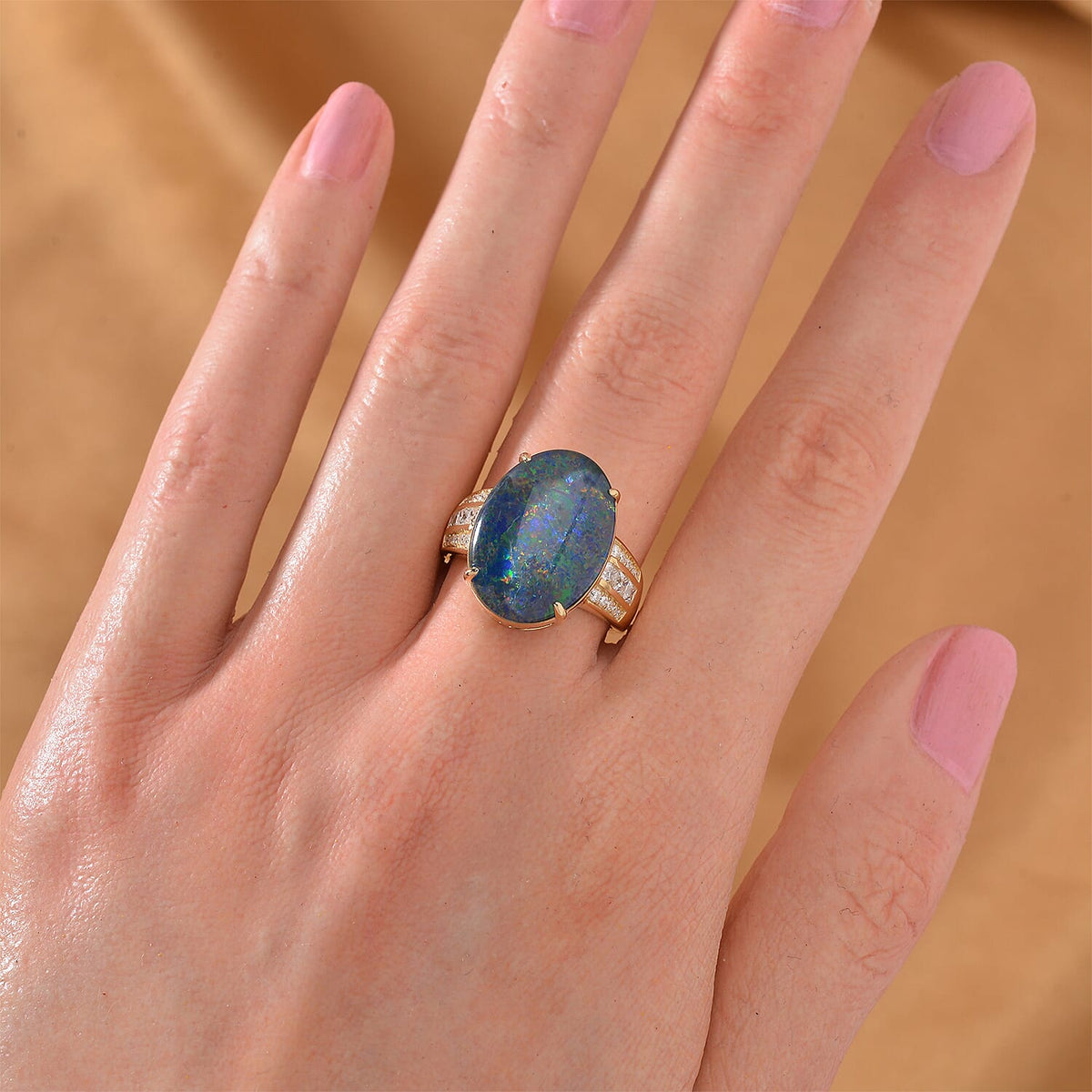 9K Yellow Gold AAA Boulder Opal Triplet, Moissanite Ring, Gold Wt. 3.5 Gms 7.180 Ct. 7802786 2