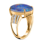 9K Yellow Gold Australian Boulder Opal & Moissanite Ring 7.18 Ct