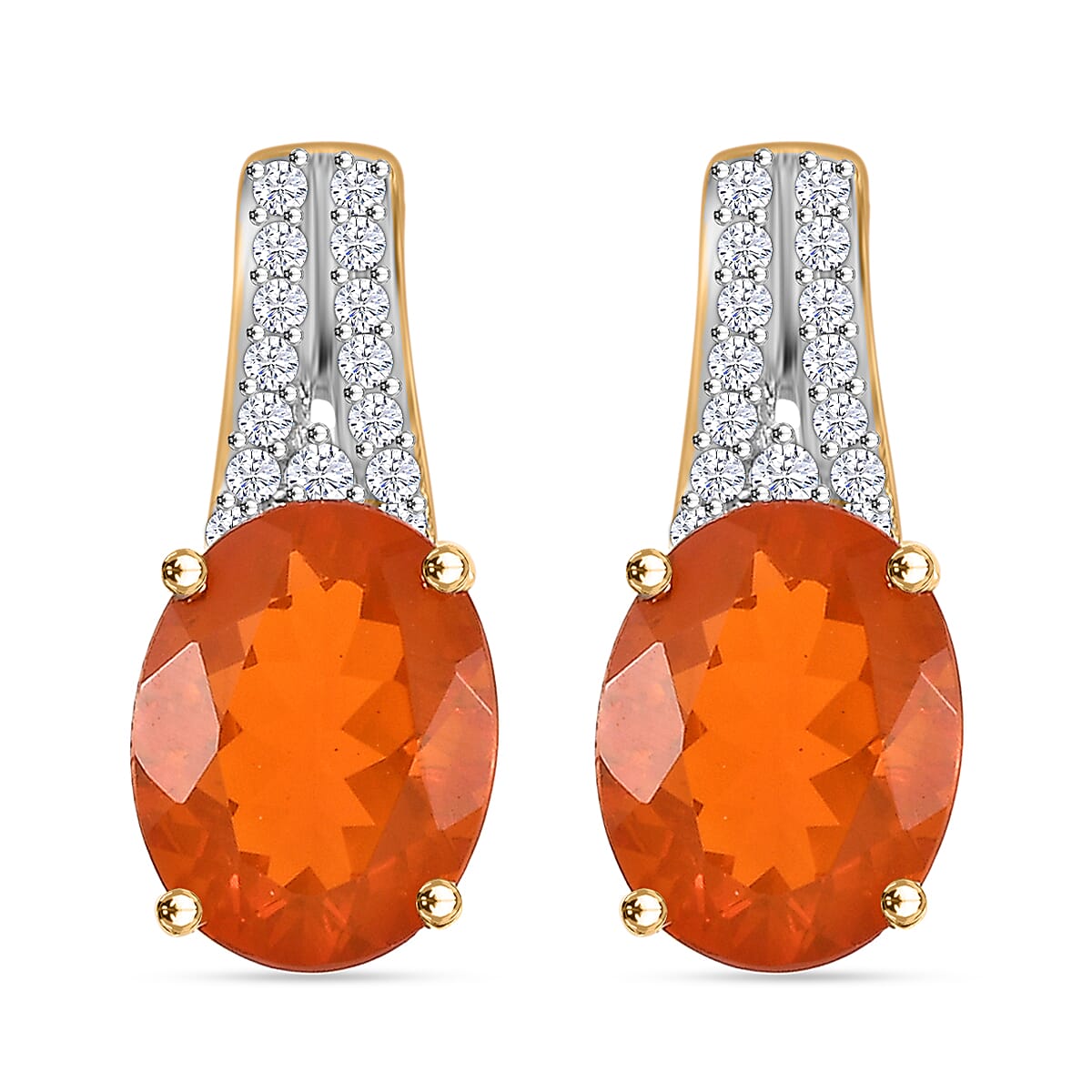9K Yellow Gold AAA Cherry Fire Opal, Moissanite Drop Earrings 2.70 Ct 7877544 0