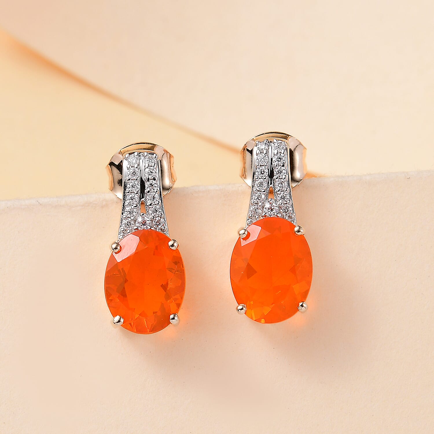 9K Yellow Gold AAA Cherry Fire Opal, Moissanite Drop Earrings 2.70 Ct 7877544 2