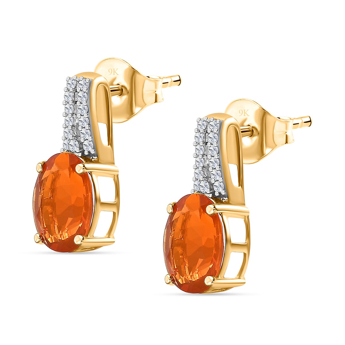 9K Yellow Gold AAA Cherry Fire Opal, Moissanite Drop Earrings 2.70 Ct 7877544 4