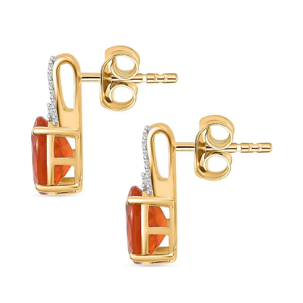 9K Yellow Gold AAA Salamanca Cherry Fire Opal & Moissanite Push Back Earring 2.71 Ct