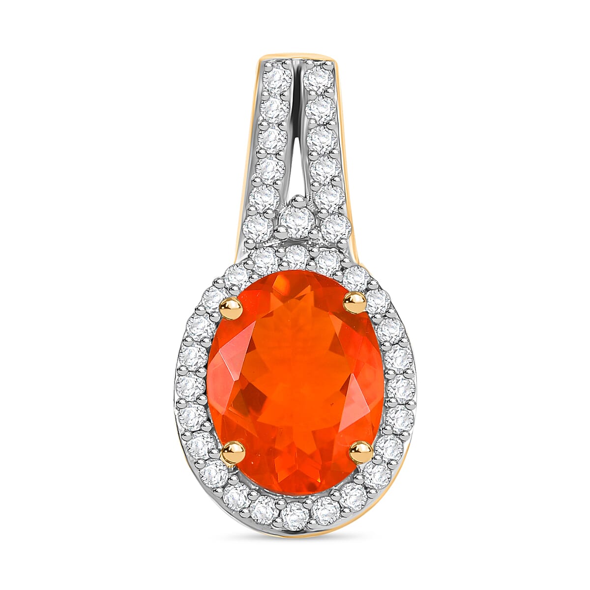 9K Yellow Gold AAA Cherry Fire Opal, Moissanite Halo Pendant 1.77 Ct 7877563 0